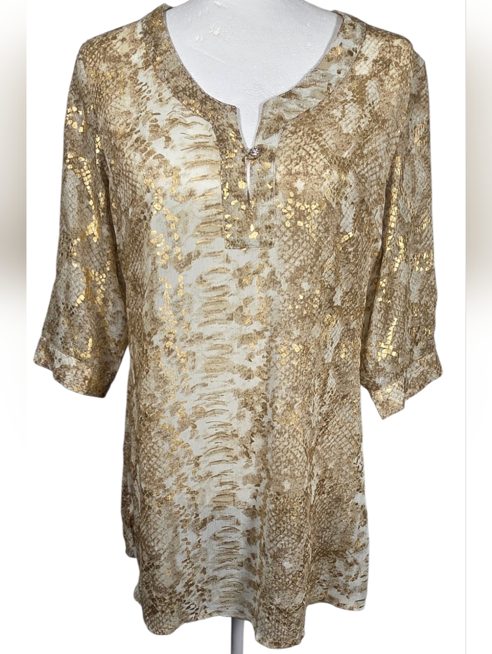 Solitaire Swim Gold Snake Print‎ Women’s M Metallic Shimmer Lightweight Top